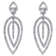 14K White Gold Round Diamond Layer Teardrop Dangler Chandelier Earrings 1 CT.