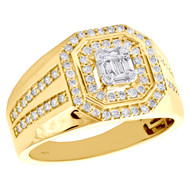 14K Yellow Gold Baguette Diamond Cluster Octagon Frame Wedding Band Ring 3/4 CT.