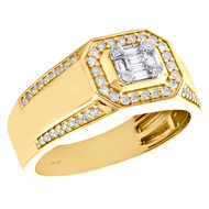 14K Yellow Gold Baguette & Round Diamond Cluster Wedding Band Pinky Ring 1/2 CT.