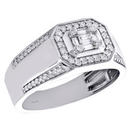 14K White Gold Baguette & Round Diamond Cluster Wedding Band Pinky Ring 1/2 CT.