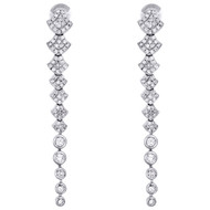 14K White Gold Round Diamond Fancy Stud Dangle Drop 2" Climber Earrings 7/8 CT.