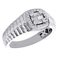 14K White Gold Baguette Cut Diamond Step Shank Cluster Wedding Band Ring 1/3 CT.