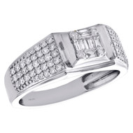 14K White Gold Baguette & Round Cut Diamond Wedding Band 9mm Pinky Ring 3/4 CT.
