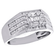 14K White Gold Baguette & Round Diamond Cluster Wedding Band Pinky Ring 3/4 CT.