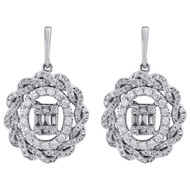 14K White Gold Round & Baguette Cut Diamond Oval Halo Dangle 0.90" Earrings 1 CT