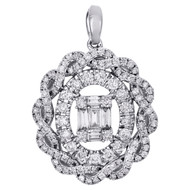 14K White Gold Baguette Diamond Braided Halo Oval Statement Pendant 1 CT.