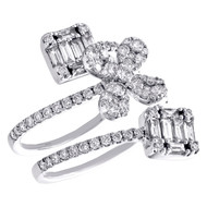 14K White Gold Round & Baguette Diamond Tiered Flower Wrap Cocktail Ring 1.37 CT
