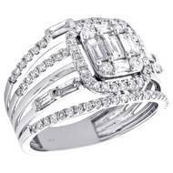 14K White Gold Round & Baguette Diamond Crossover Square Engagement Ring 1 CT.