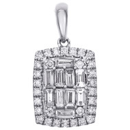 14K White Gold Round & Baguette Diamond Rounded Rectangle Halo Pendant 1/2 CT.