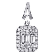 14K White Gold Baguette Diamond Dangler Halo Drop Rectangle Pendant 1/4 CT.