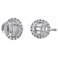 14K White Gold Round & Baguette Cut Diamond Oval Stud 8mm Fancy Earrings 3/8 CT.