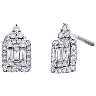 14K White Gold Baguette Diamond Square Halo Studs 11mm Cluster Earrings 1/2 CT.