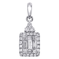 14K White Gold Round & Baguette Diamond Dangler Halo Rectangle Pendant 1/3 CT.