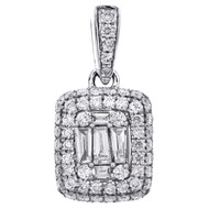 14K White Gold Round & Baguette Diamond Rectangle Double Halo Pendant 0.62 CT.