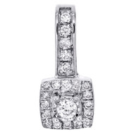10K White Gold Diamond Cluster Fancy Halo Slide Pendant 0.60" Pave Charm 1/5 CT.