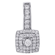 10K White Gold Diamond Cluster Fancy Halo Slide Pendant 0.75" Pave Charm 1/3 CT.