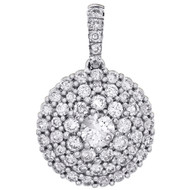 14K White Gold Round Diamond Cluster Circle Pendant 0.65" Step Halo Charm 1/2 CT