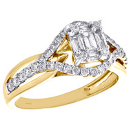 14K Yellow Gold Round & Baguette Diamond Infinity Bypass Engagement Ring 3/4 CT.
