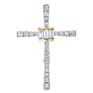 14K Yellow Gold Baguette Diamond Statement Cluster Cross Pendant Charm 5/8 CT.