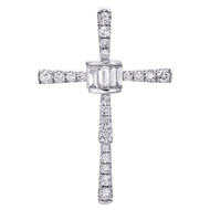 14K White Gold Baguette Diamond Cluster Cross Pendant 1.25" Slide  Charm 5/8 CT.