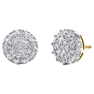 14K Yellow Gold Round Diamond Halo Cluster Frame 10mm Stud Fancy Earrings 1/2 CT