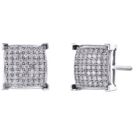 10K White Gold Round Diamond 4-Prong Domed Square Stud 9mm Earrings 1/3 CT.