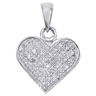 Sterling Silver Round Diamond Statement Heart Pendant 0.70" Pave Charm 1/10 CT.
