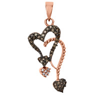 10K Rose Gold Real Round Brown Diamond Heart Droplet Pendant 1.15" Charm 1/5 CT.