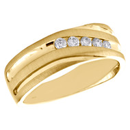 14K Yellow Gold Round Diamond Diagonal 5 Stone Wedding Band 7.50mm Ring 1/4 CT.
