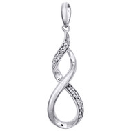 Sterling Silver Round Diamond Infinity Pendant 1.1" Statement Pave Charm 1/20 CT