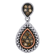Sterling Silver Brown Diamond Teardrop Cluster Pendant Dangle Drop Charm 1/6 CT.
