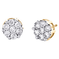14K Yellow Gold Round Diamond Flower Stud 9mm Prong Set Cluster Earrings 1.70 CT