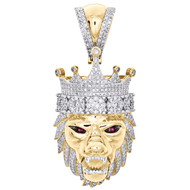 10K Yellow Gold Round Diamond Roaring Lion Pendant 2" Statement Charm 1.25 CT.
