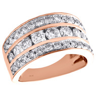 14K Rose Gold Real Round Diamond Wedding Band Ladies 11mm Channel Set Ring 2 CT.