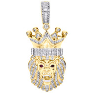 10K Yellow Gold Round & Baguette Diamond Roaring Lion Pendant 1.65" Charm 3/4 CT