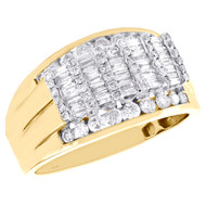 10K Yellow Gold Round & Baguette Diamond Wedding Band 12mm Anniversary Ring 1 CT