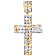 10K Yellow Gold Round Diamond Prong Set Halo Cross Pendant 1.90" Charm 3.40 CT.
