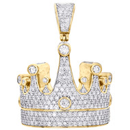 10K Yellow Gold Round Diamond Royalty Crown Pendant 1.55" King Hat Charm 3.65 CT