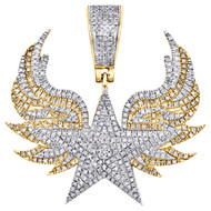 10K Yellow Gold Round Diamond Flying Star Pendant 1.40" Statement Charm 0.92 CT.