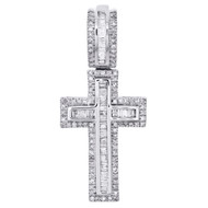 10K White Gold Baguette Diamond Cross Pendant 1.25"  Invisible Set Charm 1/2 CT.