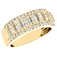 14K Yellow Gold Round & Baguette Diamond Wedding Band 8.50mm Statement Ring 1 CT