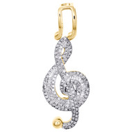 10K Yellow Gold Round & Baguette Diamond Music Note Treble Clef Pendant 2/5 CT.