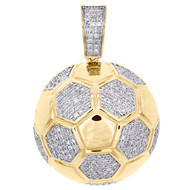 10K Yellow Gold Round Diamond Soccer Ball Pendant 1.20" Mens Pave Charm 1/2 CT.