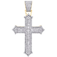 10K Yellow Gold Baguette Diamond Cross Pendant 1.90" Tier Statement Charm 1 CT.