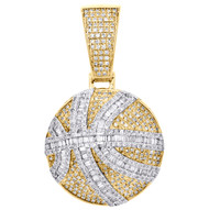 10K Yellow Gold Round & Baguette Diamond Basketball Pendant 1.40" Charm 1.18 CT.