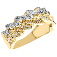 10K Yellow Gold Round Diamond Miami Cuban Prong Set Ring 9mm Fancy Band 1/3 CT.