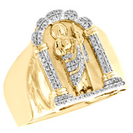 10K Yellow Gold Mens Mother Mary Real Diamond Statement Ring 20mm Band 1/4 CT.