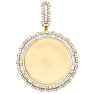 10K Yellow Gold Baguette Diamond Memory Picture Frame Pendant 2.1" Charm 2.35 CT