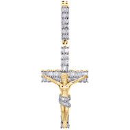 10K Yellow Gold Baguette Diamond Jesus Crucifix Body Pendant 1.65" Charm 4/7 CT.
