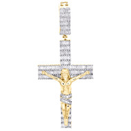 10K Yellow Gold Baguette Diamond Jesus Crucifix Body Pendant 2" Fancy Charm 1 CT
